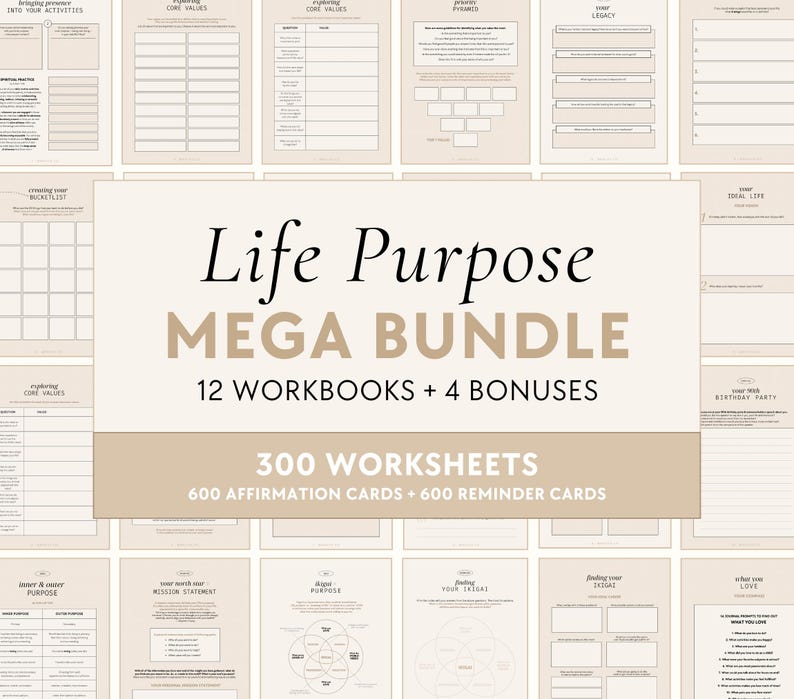 Life Purpose Bundle | Workbooks & Planner - Ikigai, Passion, Core Values, Manifest Dream Life Mission, Dream Job, Career Guide, North Star image 1