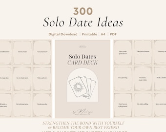 300 Solo Date Idea Cards | Printable Cards, Self-Love Activities, Creative Date Ideas, Solo Dating, Self-Care Activities, Date Night Jar