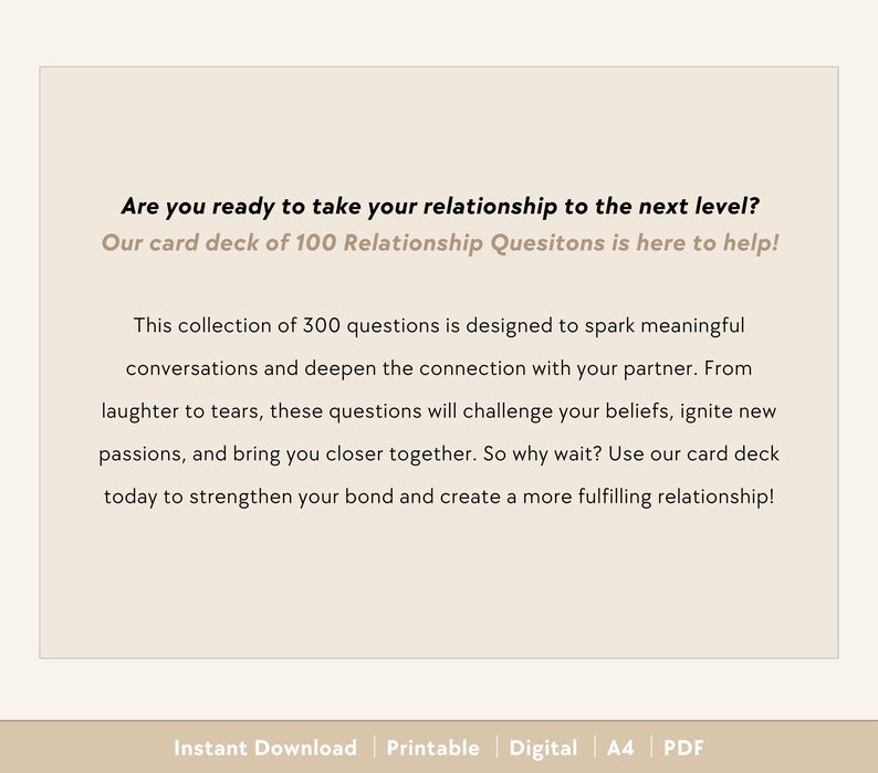 100 Relationship Question Cards | Couples Conversation Starters, Deep Talk, Card Game, Date Night, Intimacy, Connection, Journal Prompts image 2