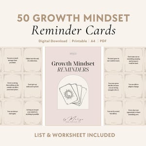 Growth Mindset Reminders | Oracle Cards - Personal Growth, Motivation, Reaching Goals & Success, Productivity, Confidence, Positive Mindset