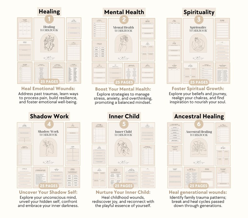 Healing Bundle | Workbooks - Inner Child, Shadow Work, Ancestral Healing, Mental Health, Feminine Energy, Spirituality, Self-Love, Self-Care imagen 4
