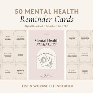 Mental Health Reminders | Oracle Cards - Emotions, Anxiety, Overthinking, Setting Boundaries, Therapy, Healing, Inner Child, Shadow Work