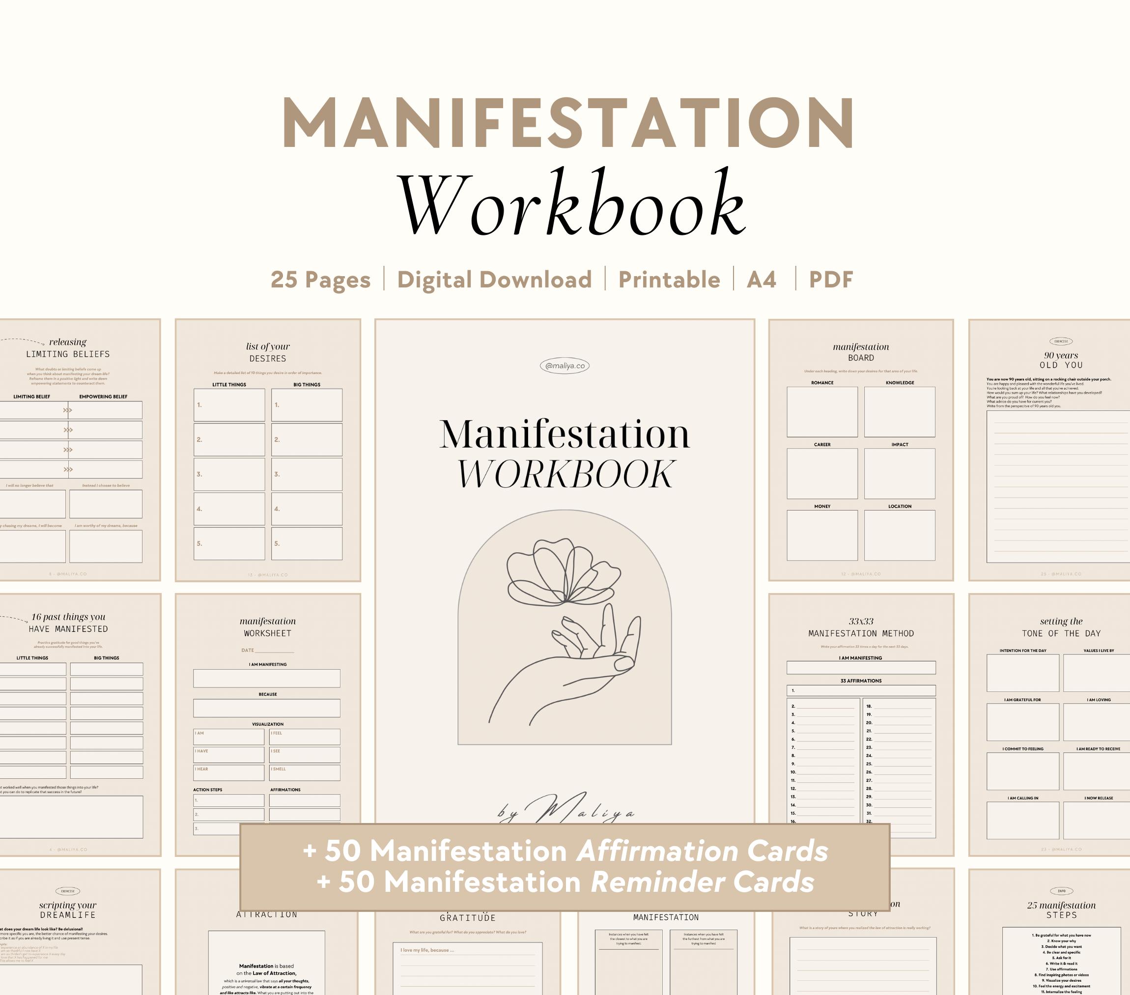 Manifestation Workbook | Law of Attraction, Dream Life, Manifest Life Goals, Money Checks, Abundance Mindset, Goal Setting, Vision Board