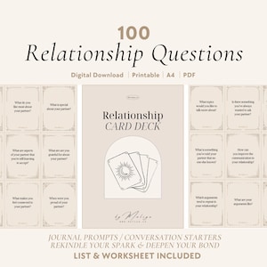 100 Relationship Question Cards | Couples Conversation Starters, Deep Talk, Card Game, Date Night, Intimacy, Connection, Journal Prompts