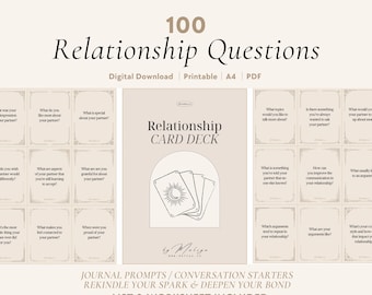 100 Relationship Question Cards | Couples Conversation Starters, Deep Talk, Card Game, Date Night, Intimacy, Connection, Journal Prompts