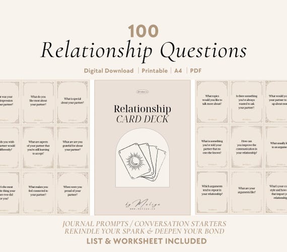 100 Relationship Question Cards | Couples Conversation Starters, Deep Talk, Card Game, Date Night, Intimacy, Connection, Journal Prompts