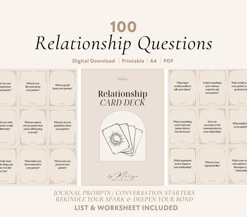 100 Relationship Question Cards | Couples Conversation Starters, Deep Talk, Card Game, Date Night, Intimacy, Connection, Journal Prompts image 1