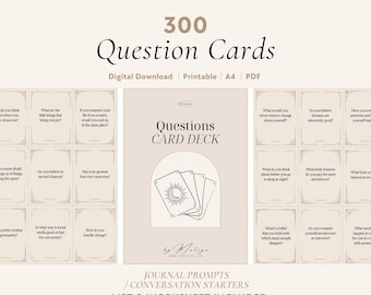 300 Question Cards | Deep Talk, Conversation Starters, Date Night, Couples Card Game, Journal Prompts, Icebreaker, Table Topics, Reflection