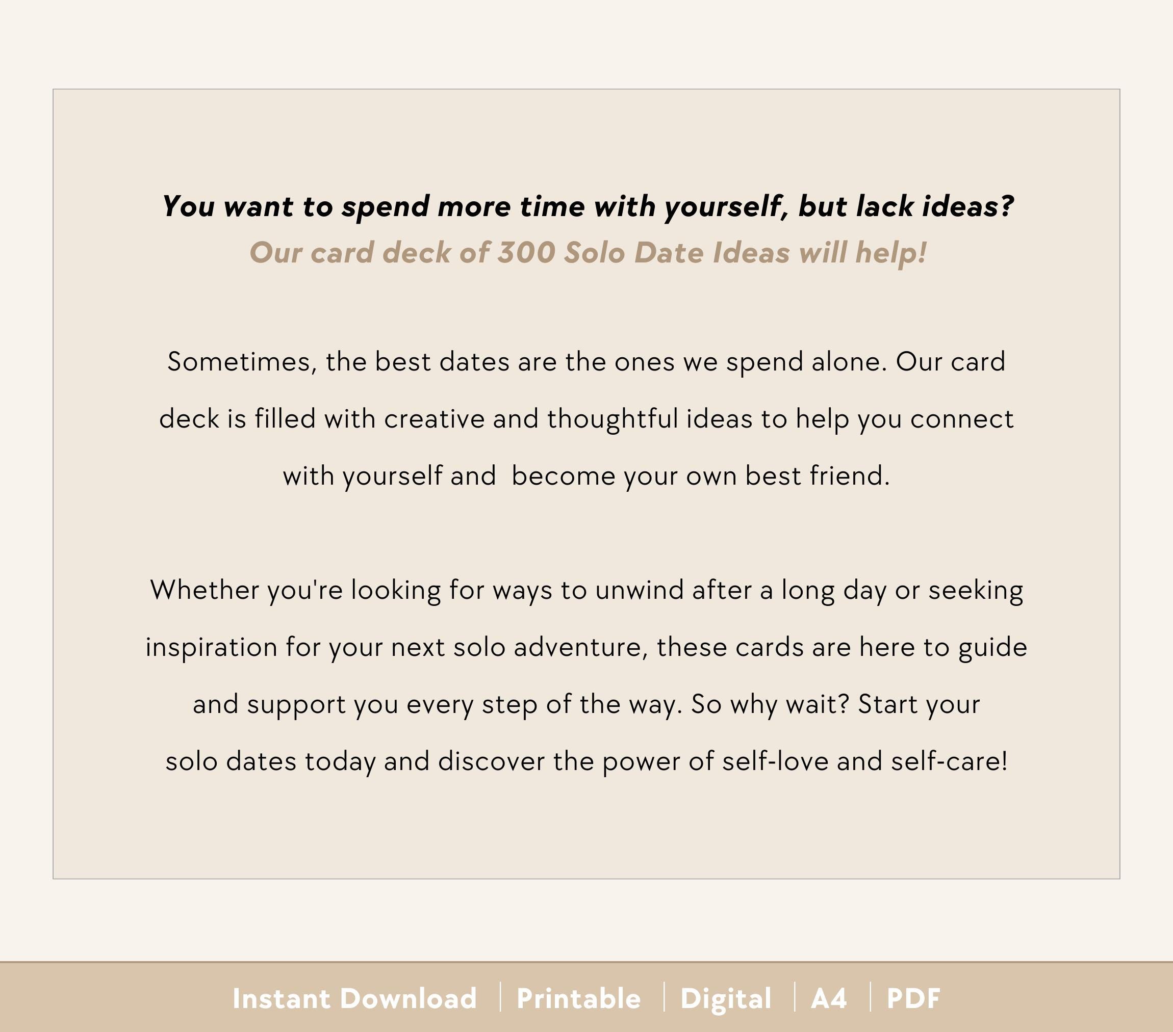 300 Solo Date Idea Cards | Printable Cards, Self-love Activities ...