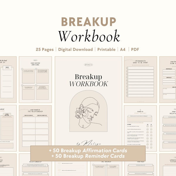 Breakup Workbook | Recovery, Divorce, Care Package, Self-Therapy, Healing & Glow Up Plan, Self-Care, Detachment, Find Closure, Mental Health