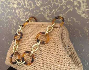 Borsa a tracolla in rafia all'uncinetto: borsa estiva boho fatta a mano con tracolla a catena