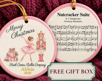 Personalized Nutcracker Ballet Ornament, Nutcrackercore Ceramic Keepsake with Ballerina Name Year, Gift for Ballet Company Cast