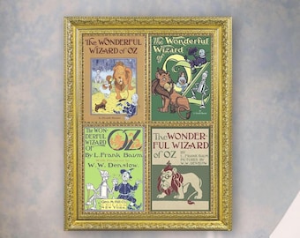 FRAMED Wizard of Oz Vintage Book Cover Wall Art, L. Frank Baum Poster Print Literary Decor, Gold Framed Dorothy Nursery Wall Decor