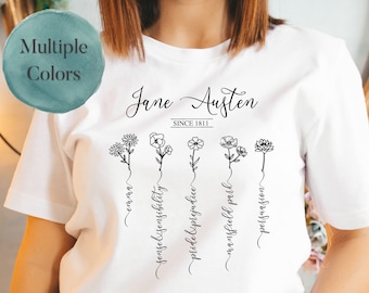 Jane Austen Shirt Books & Wildflowers, Pride and Prejudice, Emma, Dark Academia, Mr Darcy, Jane Austen Gifts, Bookish Shirt, Book Lover Gift