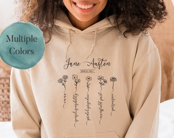 Jane Austen Hoodie Books & Wildflowers, Pride and Prejudice, Emma, Dark Academia, Light Academia, Bookish Sweatshirt, Book Lover Gift