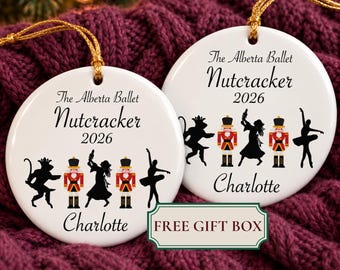 Custom Nutcracker Ballet Ornament, Nutcrackercore Ceramic Keepsake with Ballerina Name Year, Gift for Ballet Company Cast