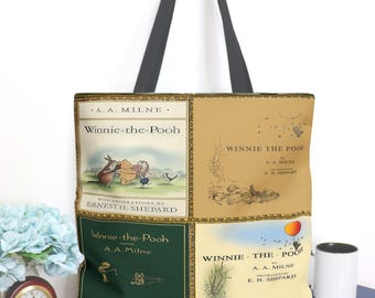 Winnie the Pooh Tote Bag, Classic A.A. Milne Book Covers, Nursery and Library Bag Gift