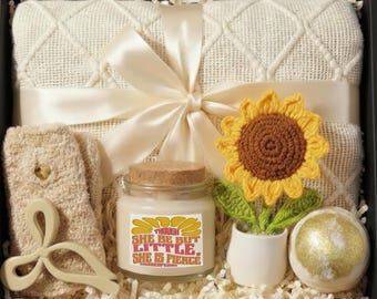 Shakespeare Little But Fierce Candle, Literary Girl Care Package, Book Lover Gift Set, Sunflower Encouragement Cozy Reader Kit Present