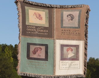 Anne of Green Gables Book Covers Woven Throw Blanket Tapestry, Anne Shirley Woven Wall Hanging Decor Sofa Bed Cover, Book Lover Blanket