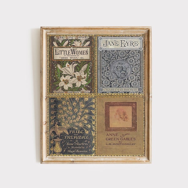 Vintage Book Covers Fine Art Print, Pride and Prejudice Anne of Green Gables Little Women Jane Eyre Giclee Fine Art Print, Literary Poster