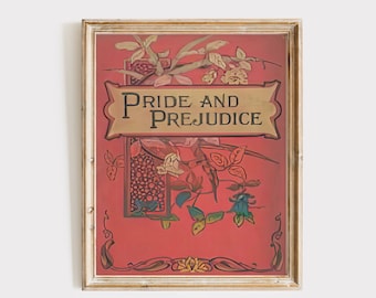 Pride and Prejudice Vintage Book Cover Fine Art Print, Jane Austen Gifts Book Cover Poster, Literary Wall Art, Book Cover Giclee Print