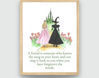 FRAMED Wizard of Oz Poster, Friendship Quote Featuring Glinda & Wicked Witch West of Oz Wall Art Print, Emerald City Nursery Wall Art
