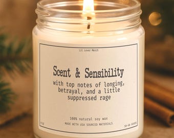 Jane Austen Candle 4 & 9 13oz Size Sense and Sensibility Funny Janeite Jar Candle, Punny Literary Book Lover Gift, Bookish Reader Present