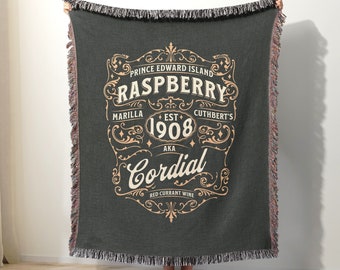 Anne of Green Gables Woven Blanket, Prince Edward Island Raspberry Cordial Vintage Label Style Throw, Anne Shirley Kindred Spirit Friend