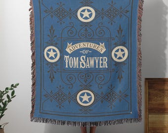 Tom Sawyer Woven Blanket, Mark Twain Literary Girl Tapestry, Classic Americana Decor, Lit Book Cover Art, Cozy Reading Book Lover Gift