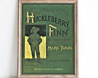 Adventures of Huckleberry Finn Poster Print, Vintage Book Cover Fine Art, Classic American Literary Girl Wall Decor, Mark Twain Gift