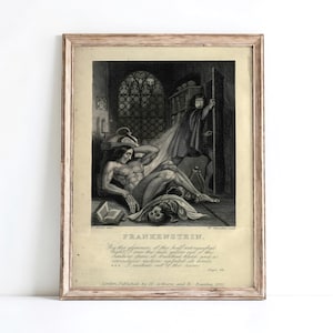 Frankenstein Mary Shelley Vintage Book Cover Wall Art, Gothic Horror Literature Print, Classic Monster Story Poster, Dark Academia Decor