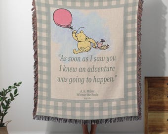 Winnie-the-Pooh Woven Blanket, A.A. Milne Throw Blanket, Literary Home Decor