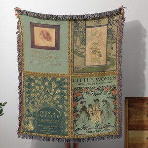 Literary Classics Woven Throw Blanket - Jane Eyre, Little Women, Pride & Prejudice - Book Lover Gift