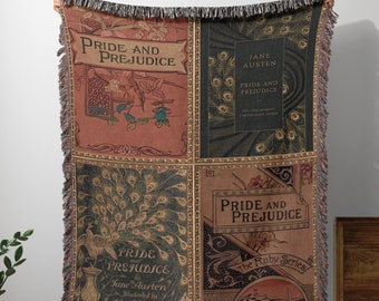Jane Austen Blanket Tapestry, Vintage Pride and Prejudice Woven Literary Blanket, Vintage Book Cover Throw Blanket, Jane Austen Gift