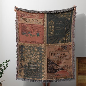 Reading Blanket for Bibliophile Bookworms Book Lover, English Teacher Professor Librarian Gift, Jane Austen Pride Prejudice Literary Gift