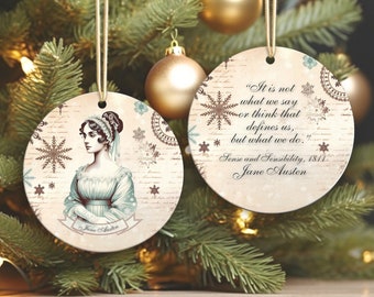 Jane Austen Gifts Book Ornament, Double Sided Sense & Sensibility Bookish Ornament, Book Club Ornament, Book Lover Gift, Jane Austen Quote