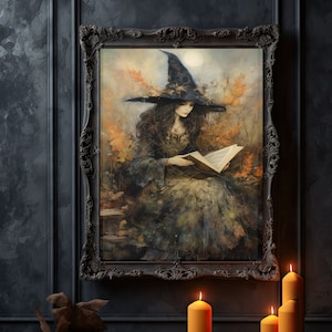 Whimsigoth Dark Academia Wall Art Print, Spooky Fall Dark Cottagecore Witch Poster, Halloween Witchcore Wall Decor