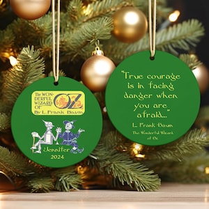 Personalized Wizard of Oz Ornament 2024, Classic Tinman & Scarecrow Design with Quote by L. Frank Baum, Custom Christmas Gift for Book Lover