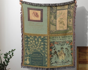 Book Covers Blanket, Woven Little Women Book Throw Blanket, Anne of Green Gables Cottagecore Book Blanket, Jane Austen Reading Blanket