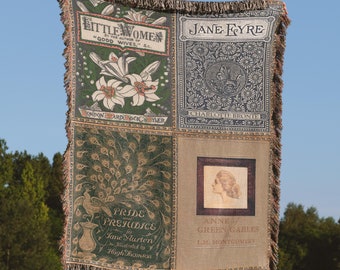 Vintage Book Covers Blanket, Woven Jane Austen Book Throw Blanket, Anne of Green Gables Vintage Book Blanket, Reading Blanket,