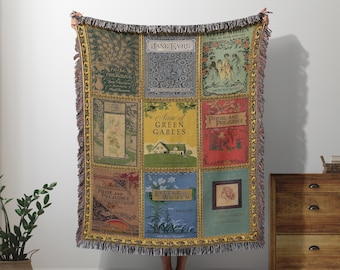 Vintage Book Covers Blanket, Woven Jane Austen Book Throw Blanket, Anne of Green Gables Vintage Book Blanket, Reading Blanket