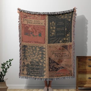 Jane Austen Blanket Tapestry, Vintage Pride and Prejudice Woven Literary Blanket, Vintage Book Cover Throw Blanket, Jane Austen Gift