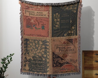 Jane Austen Blanket Tapestry, Vintage Pride and Prejudice Woven Literary Blanket, Vintage Book Cover Throw Blanket, Jane Austen Gift
