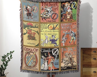 Wizard of Oz Woven Throw Blanket, Vintage Book Cover Art Tapestry, Classical Literature Gift