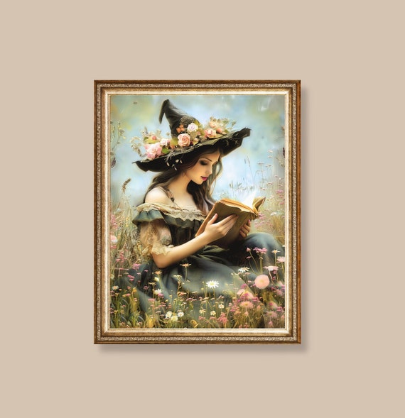 Spring Witch Wall Art Print, Whimsigoth Cottagecore Poster, Witchcore Dark Academia Decor, Witchy Wall Decor