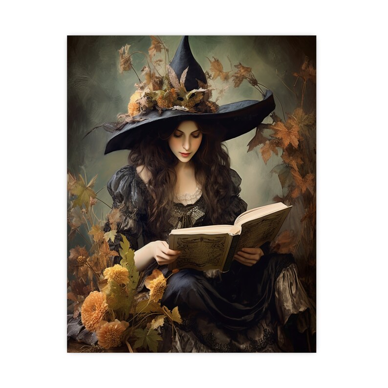 Póster de bruja de estilo cottagecore oscuro de Whimsigoth, arte mural de brujas, póster de Dark Academia, decoración de witchcore, póster de bruja de estilo cottagecore oscuro imagen 7