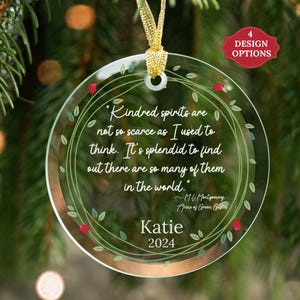 Personalized Anne of Green Gables Ornament Kindred Spirits, Custom Glass LM Montgomery Quote Christmas Ornament, Customizable Book Club Gift