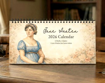Jane Austen Desk Calendar 2026, Literary Quotes Desktop Calendar, Book Lover Gift, Regency Style Home Decor