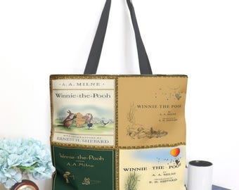 Winnie the Pooh Tote Bag Featuring Classic Pooh Bear Book Covers for Reader Present or Baby Nursery Bag