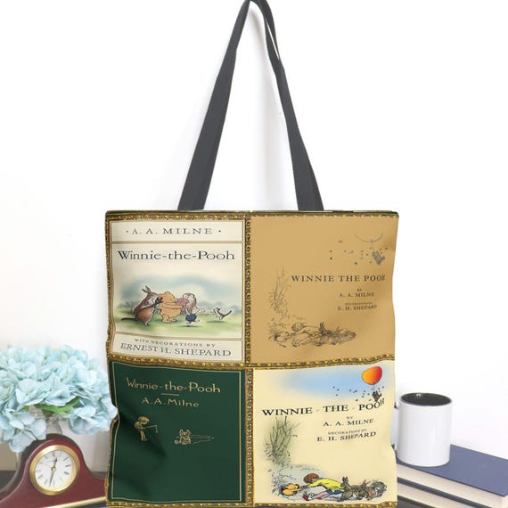Winnie the Pooh Tote Bag Featuring Classic Pooh Bear Book Covers for Reader Present or Baby Nursery Bag
